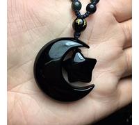 CHCWR Black Natural Obsidian Stone Pendants Star Moon Pendant Necklace Help Marriage for Women Fashion Jewelry