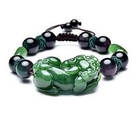 CHCWR Black Obsidian Bracelet, Piyao Black Couple Bracelet Natural Hetian Jade Black Obsidian Bead Handwoven String Love,B