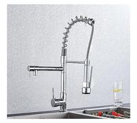 CHCWR Black Pull Down Brass Kitchen Sink Faucet Hot Cold Water Mixer Crane Tap with Dual Spout 360 Rotation High Faucet Deck Mounted(Chrome Faucet C)