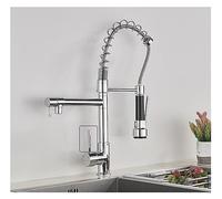 CHCWR Black Pull Down Brass Kitchen Sink Faucet Hot Cold Water Mixer Crane Tap with Dual Spout 360 Rotation High Faucet Deck Mounted(Chrome Faucet C)