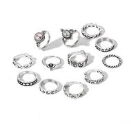 CHCWR Bohemian Retro Hollow Diamond Bee Ring Women's Gemstone Star and Moon Joint Ring 12 Piece Set