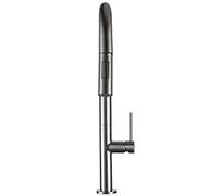CHCWR Brass Pull Out Kitchen Faucet Brushed Chrome and Black 360 Degree Rotation(B)