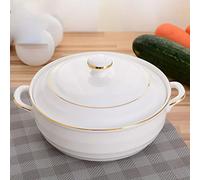 CHCWR Ceramic Soup Pot Nordic Phnom Penh White Round 1.4L Large Bowl with Lid Cooking Utensils Household Kitchen Supplies Tableware(E)