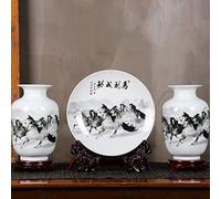 CHCWR Ceramic Vase Three-Piece Small Vase Decoration Chinese Home Living Room TV Cabinet Flower Arrangement Ornaments (2 Vases + Plates + Base) (Size : G) (H)