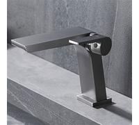 CHCWR Chrome Bathroom Deck Mounted Basin Faucet Hot and Cold Water Sink Mixer Taps Brushed Black Grey Lavatory Single Hole Tap Crane (Color : Grey, Size Beauty Comes