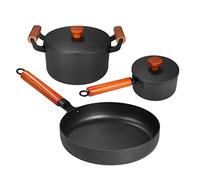 CHCWR Cookware 3 Piece Cast Iron Cookware Set Nonstick Iron Pot Soup Milk Frying Pan Kitchen and Pantry Room Cookware (Color : Black, Size Black