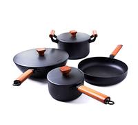 CHCWR Cookware Cookware Set 7 Piece Cast Iron Pot Household Uncoated Pan Non-Stick Induction Set Suitable for Kitchenware Feature: (Color : Black, Size Black As The pict