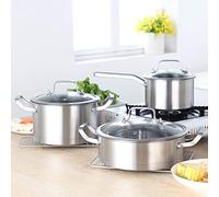 CHCWR Cookware Cookware Set Kitchen Stainless Steel Soup Pot Saucepan Induction Safe Thickened Frying Pan Saucepan with Glass Lid 3 PCS/Set