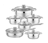 CHCWR Cookware Set 12-Piece Kitchen Stainless Steel Cooking Pot & Pan Sets,Induction Safe,Saucepan,Casserole,pan with Glass Lid
