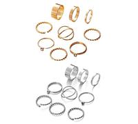 CHCWR Creative Geometric Round Braided Twist Ring Set Gold Silver Diamond Knuckle Rings 18 Piece Set