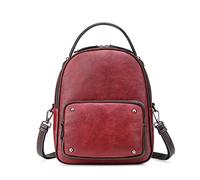 CHCWR Cusual Cute Daily Black Coffee Red Genuine Leather Women's Backpack Female Girl Lady Travel Bag (Color : Black)
