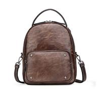 CHCWR Cusual Cute Daily Black Coffee Red Genuine Leather Women's Backpack Female Girl Lady Travel Bag (Color : Black)