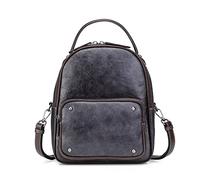 CHCWR Cusual Cute Daily Black Coffee Red Genuine Leather Women's Backpack Female Girl Lady Travel Bag (Color : Black)