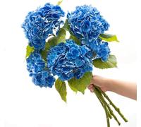 CHCWR Exotic Dried Flower Bouquet 5PCS Artificial Hydrangea Flower, 21.7 inch Real Touch Faux Flowers for Home Party Wedding Centerpieces Decor(Blue)