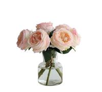 CHCWR Exotic Dried Flower Bouquet 6Pcs Artificial Rose Peonies Flowers with Vase, Pink Real Touch Peonies Flowers for Home Decor(White)