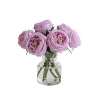 CHCWR Exotic Dried Flower Bouquet 6Pcs Artificial Rose Peonies Flowers with Vase, Pink Real Touch Peonies Flowers for Home Decor(Purple)