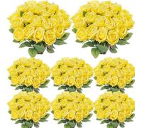CHCWR Exotic Dried Flower Bouquet Elegant Rose Long Stem, 80Pcs Artificial Flower, Suitable for Making Wedding Bridal Shower Party for Tabletop Decoration Home Decoration (No Vase)(Yellow)