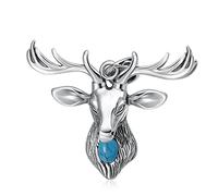 CHCWR Exquisite Jewellery,Men's Turquoise Deer Head Pendant, Gothic Vintage Deer Head S Pendant Necklace,pendant + chain 50cm
