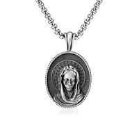 CHCWR Exquisite Jewellery,Men's Virgin Mary Pendant Necklace, Gothic Vintage Christian Virgin Mary Pure Tin Pendant,70
