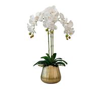 CHCWR Fake Flower White Phalaenopsis Vase Set Place Flowers Artificial Flower Potted Bouquet Home Living Room Decoration for House Table Office Desk Decor