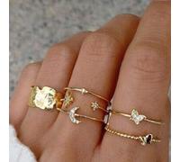 CHCWR Fashion Diamond Butterfly Star Moon Joint Ring Set 6 Piece Set
