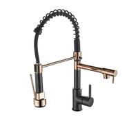 CHCWR Faucet, Black Rose Gold Kitchen Faucet, Nickel Brushed Spring Pull Down Faucets, 2 Functions Stream Spray Hot and Cold Water Mixer Taps(Nero-1)