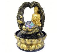 CHCWR Fountain Waterfall Golden Lotus Buddha Desktop Water Fountain Feng Shui Glowing Ball Buddhist Statue Office Creative Personality Ornaments Meditation