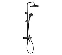 CHCWR High Pressure All Brass Round/Square Rainfall Shower Head and 3 Setting Handheld Shower Combo, Height/Angle Adjustable, Matte Black