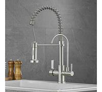 CHCWR Kitchen Faucet 3 in 1 with Pull Down Sprayer Brushed 360 ° Rotation Hot and Cold Water Straight Drink Filter Kitchen Sink Faucets