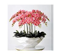 CHCWR Large Artificial Orchid with White Vase Decorative Pu Phalaenopsis Artificial Flowers Arrangement Potted Fake Plants Table Centerpieces Living Room Home Decor
