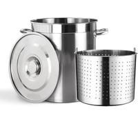 CHCWR Large Cooking Stock Pot with Strainer Basket - Commercial Stainless Steel Stockpot Pasta Pot Frying Barrel for Steaming Tamales Seafood Boile-30L