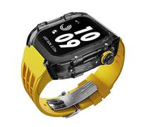 CHCWR Luxury Transparent Watch Modification Kit Case,For 44mm 45mm DIY Mod Kit+Rubber Strap,For Band 45/44mm SE 8 7 6 5 4 SE