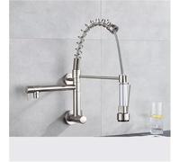 CHCWR Matte Black Pull Down Kitchen Faucet Single Cold Water Double Spout Kitchen Faucet 4 Colors Wall Mount ABS Spout Crane(Chrome Faucet)