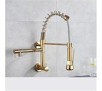 CHCWR Matte Black Pull Down Kitchen Faucet Single Cold Water Double Spout Kitchen Faucet 4 Colors Wall Mount ABS Spout Crane(Chrome Faucet)