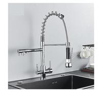 CHCWR Matte Black Pure Water Filter Kitchen Faucet Dual Handle Hot and Cold Drinking Water Pull Out Kitchen Mixer Crane Purification(Matte Black B)