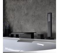 CHCWR Modern 5 Hole Waterfall Bath Shower Mixer Tap with Hand Shower Hot and Cold Double Handle Pull Out Bathtub Faucet in Chrome Finish