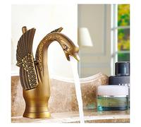 CHCWR Modern Bathroom Faucet Golden Classic Bathroom Basin Faucet High Short Optional Bird Shape Bubbler Gentle Effluent Hot and Cold Water Mixer Taps Drain Assembly(Golden Tall)