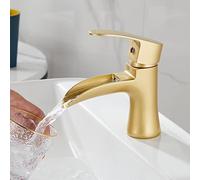 CHCWR Modern Black Countertop Basin Faucet for Bathroom Sink Single Hole High Style Waterfall Design Chrome Finish Hot and Cold Water Mixer