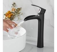 CHCWR Modern Black Countertop Basin Faucet for Bathroom Sink Single Hole High Style Waterfall Design Chrome Finish Hot and Cold Water Mixer