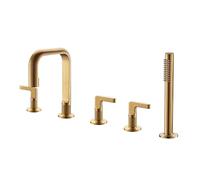 CHCWR Modern Brass 5 Hole Bath Tap Set with 360° Rotation Hot and Cold Water Mixer Pull Out Bathtub Edge Shower Faucet in Black Finish