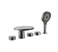 CHCWR Modern Brushed Gold 5 Hole Bath Tap Set with Waterfall Feature Double Handle Pull Out Bathroom Mixer Tap for Hot and Cold Water Stylish Bath Shower Faucet