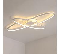 CHCWR Modern LED Ceiling Light Living Room Light Dimmable with Remote Control Oval Design 3 Ring Metal Acrylic Chandelier for Bedroom Dining Room Bathroom Kitchen Ceiling Lamps L80xW33cm White