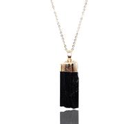CHCWR Natural Crystal Pendant Necklace Black Raw Stone Gold Plated Irregular Handmade Jewelry For Women