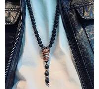 CHCWR Natural Stone Necklace for Women/Men Retro Lava Bead Long Necklace Skull/Pendants Necklaces Fashion Jewelry,Style K