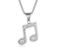 CHCWR necklace titanium steel vacuum gold-plated set cartoon full diamond note pendant necklace men's and women's chain length 23.62 inches