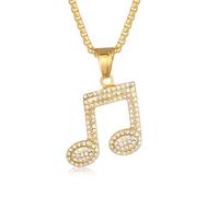CHCWR necklace titanium steel vacuum gold-plated set cartoon full diamond note pendant necklace men's and women's chain length 23.62 inches