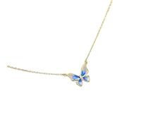 CHCWR New 2025 French Gradual Blue Enamel Butterfly Wing Pendant Necklace for Women 925 Sterling Silver Plated 14K Gold Exquisite Jewelry Gift with for You Accessories Trendy Creative Gift