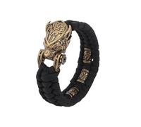 CHCWR New 2025 Unisex Handmade Mens Black Rope Bracelet With Bronze Colored Stainless Steel Wolf Head Closure Decoration Jewelry Luxury For You Accessories Trendy Creative For Women And Men