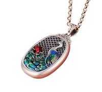 CHCWR New 2026 Unisex Ethnic Style Enamel Colored Double Sided Peacock Open Screen Pendant Vintage Hollow Peony Flower Necklace For Lady Gift Jewelry Findings Fashion Trendy Accessories Women And Men