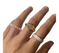 CHCWR Oil Drip Open Ring Beaded Ring Love Pearl Ring for Women Girls